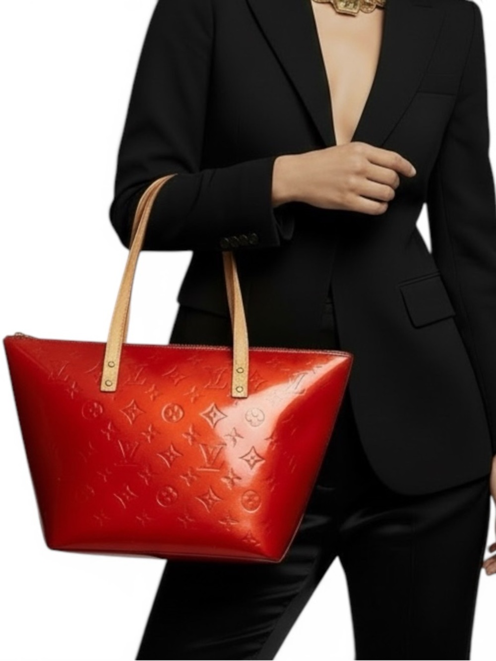 LOUIS VUITTON Monogram Red Leather Vernis Bellevue PM Tote Handbag AUTHENTICATED - Picture 15 of 16